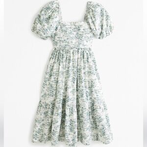 Abercrombie and Fitch Emerson Poplin Puff Sleeve Olive Midi Dress XXL